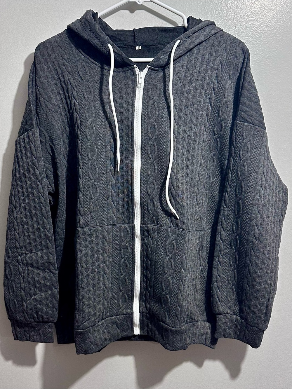 Quilted Zip Hoodie Sweatshirt Charcoal Size S (1469)